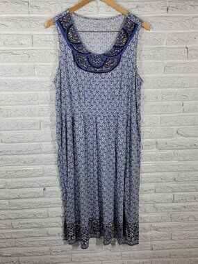 Charter Club Womens Dress 2X Plus Sleeveless Blue Geometric Crochet GEO188E